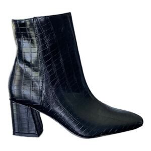 NEW JANE AND THE SHOE Women's Iris Black Faux Leather Square Toe Booties Shoes